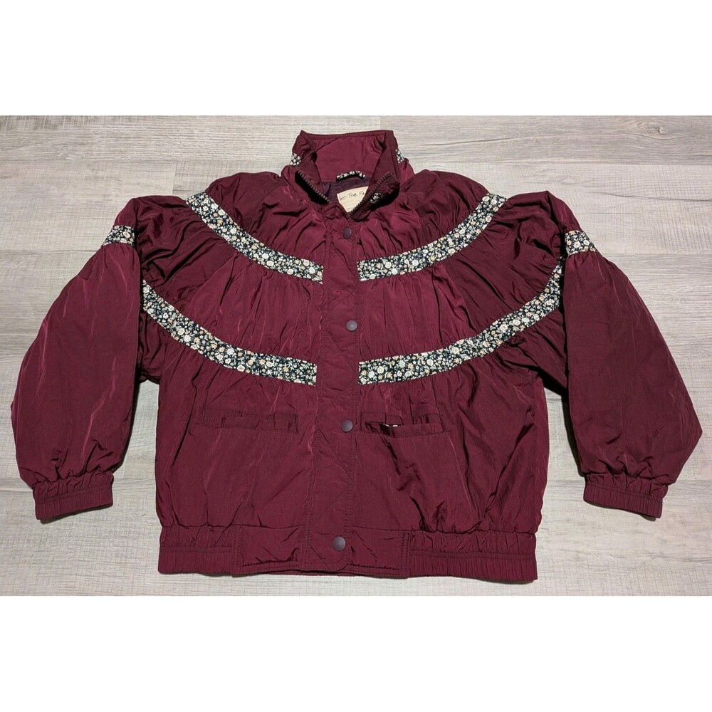 We The Free People On My Mind Oversize Bomber Jacket Coat Floral Sz XS Burgundy